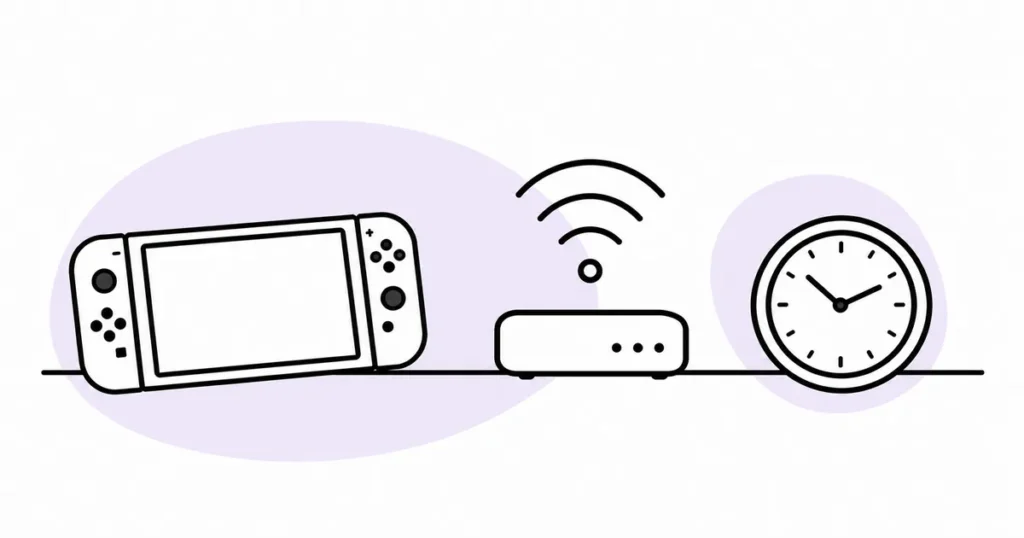ゲーム機や通信環境との距離を見直す女性の線画