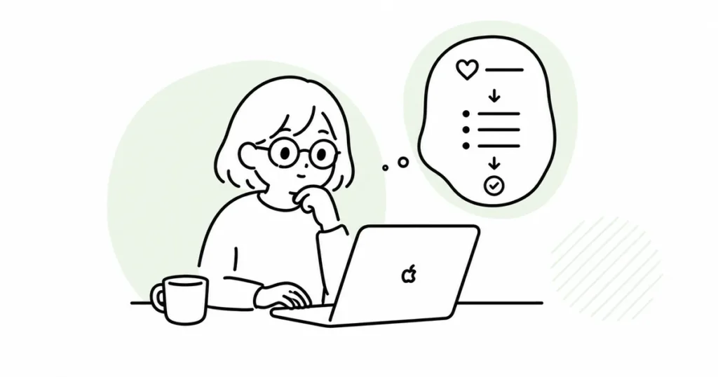 モヤモヤを出来事と感情に分けて整理するノートの線画