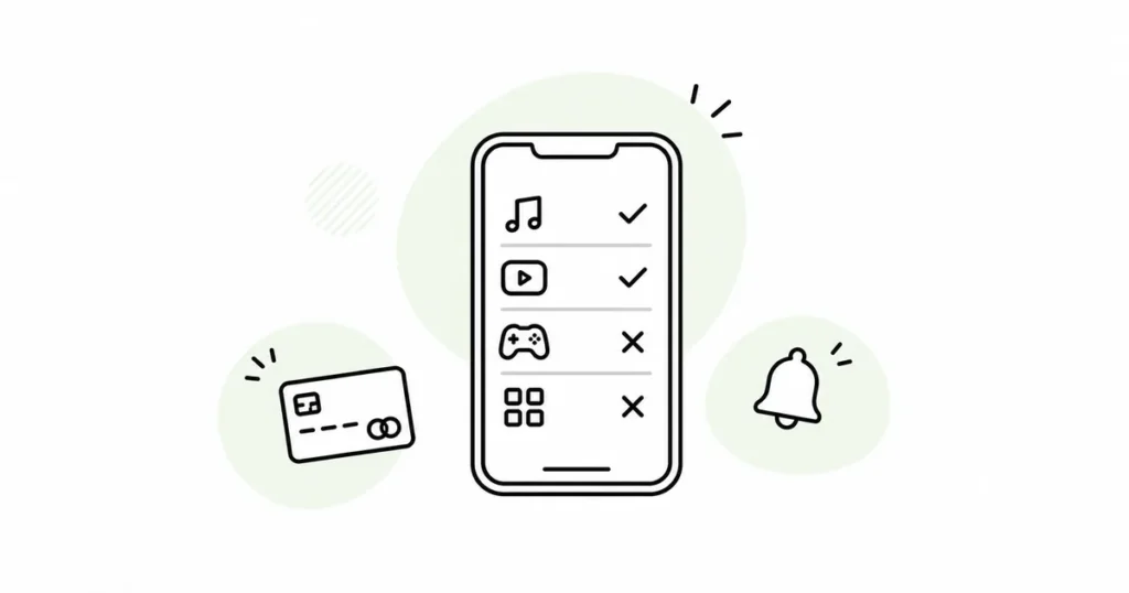 スマホ上で残すサブスクと外すサブスクを見直す線画