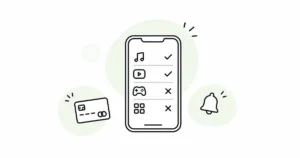 スマホ上で残すサブスクと外すサブスクを見直す線画