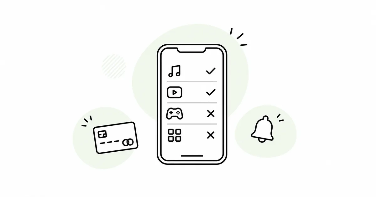 スマホ上で残すサブスクと外すサブスクを見直す線画