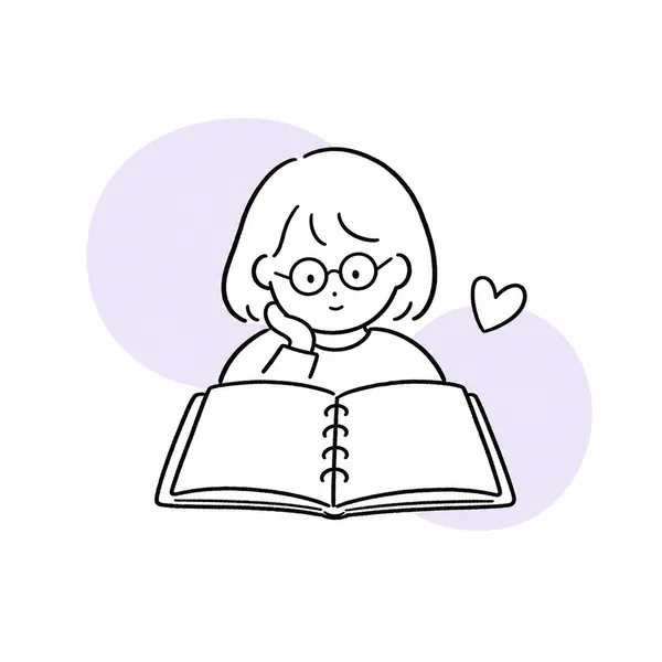 感情フェーズ。ノートを前に今の気持ちを整理する女性の線画